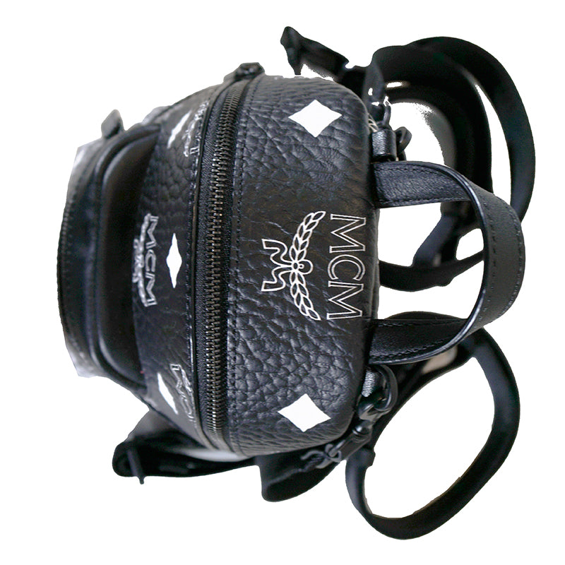 NEW $990 MCM Black Visetos White Logo Stark WESTERN BANDANA VI MINI BACKPACK BAG