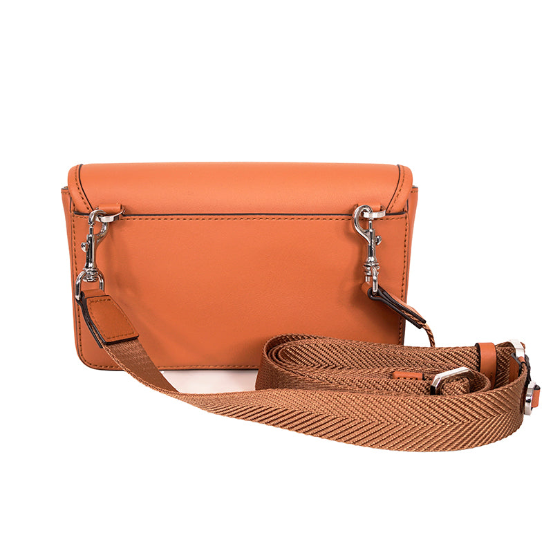 NEW $730 MCM Cognac Brown Leather MINI AREN LOGO Messenger CROSSBODY BAG NWT