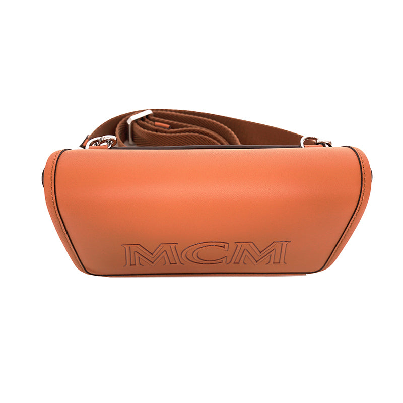 NEW $730 MCM Cognac Brown Leather MINI AREN LOGO Messenger CROSSBODY BAG NWT
