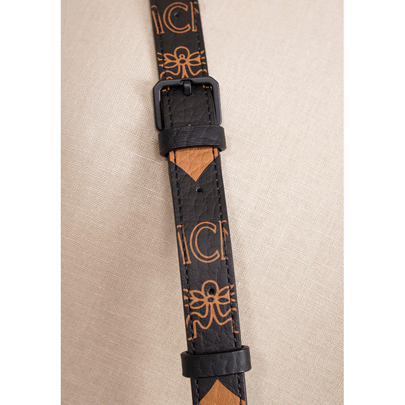 NEW $690 MCM Black Coated Canvas MINI AREN ORANGE LOGO Visetos CROSSBODY BAG NWT
