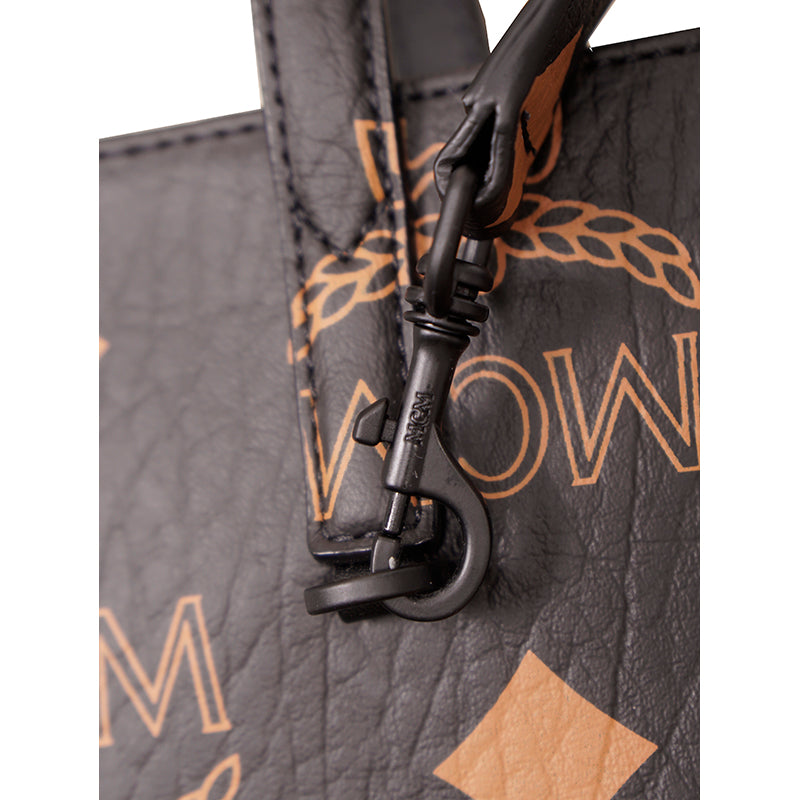 NEW $690 MCM Black Coated Canvas MINI AREN ORANGE LOGO Visetos CROSSBODY BAG NWT