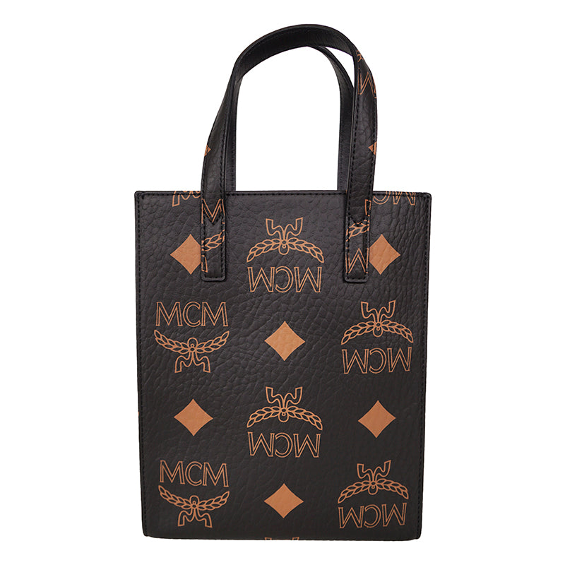 NEW $690 MCM Black Coated Canvas MINI AREN ORANGE LOGO Visetos CROSSBODY BAG NWT