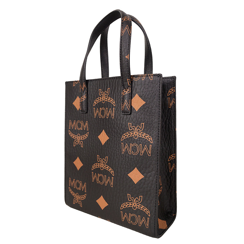 NEW $690 MCM Black Coated Canvas MINI AREN ORANGE LOGO Visetos CROSSBODY BAG NWT