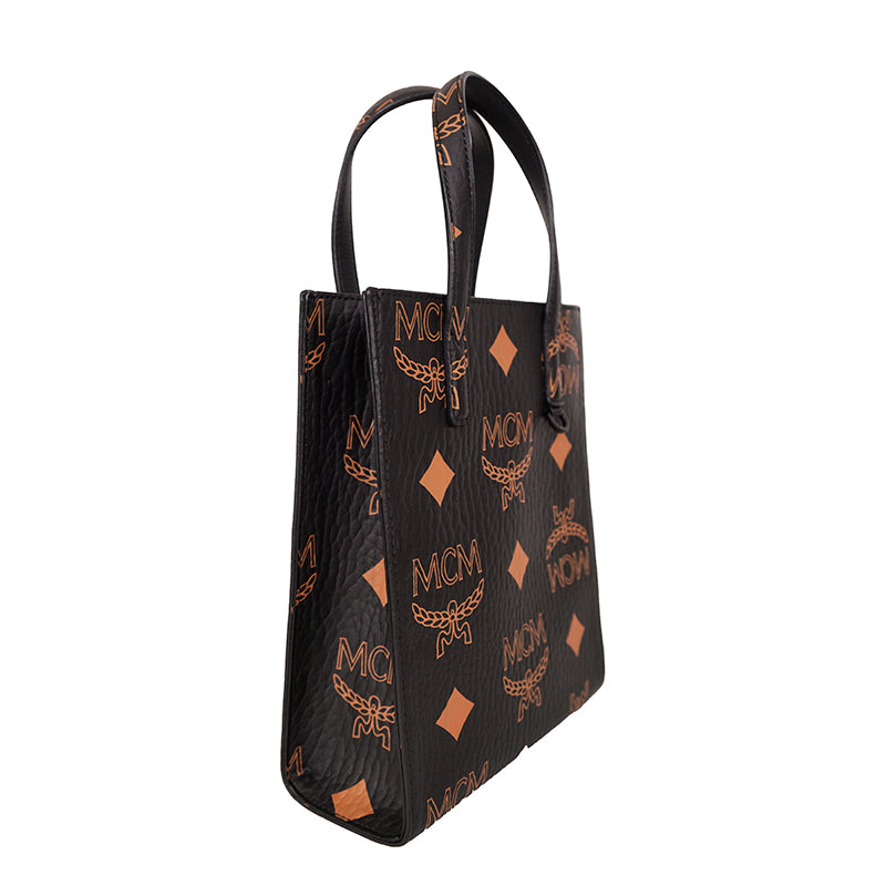 NEW $690 MCM Black Coated Canvas MINI AREN ORANGE LOGO Visetos CROSSBODY BAG NWT