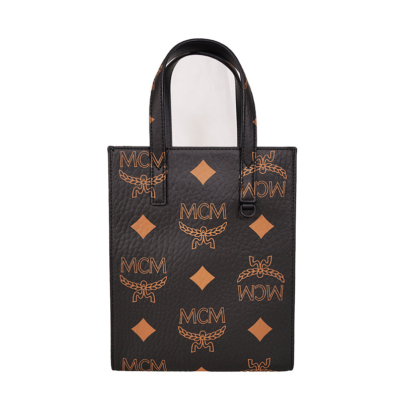 NEW $690 MCM Black Coated Canvas MINI AREN ORANGE LOGO Visetos CROSSBODY BAG NWT