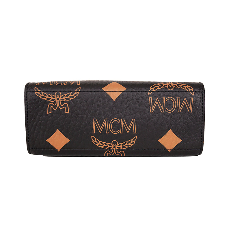NEW $690 MCM Black Coated Canvas MINI AREN ORANGE LOGO Visetos CROSSBODY BAG NWT