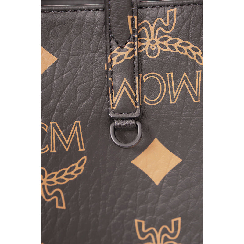 NEW $690 MCM Black Coated Canvas MINI AREN ORANGE LOGO Visetos CROSSBODY BAG NWT