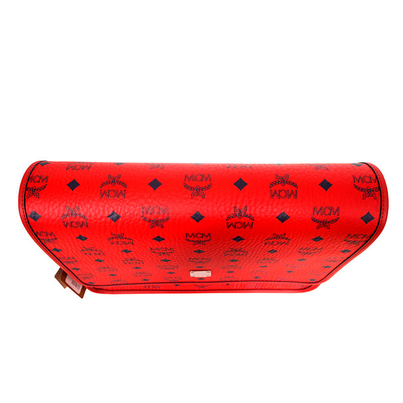 NEW $880 MCM Candy Red Pebble Leather Blue AREN LOGO Messenger Crossbody BAG NWT