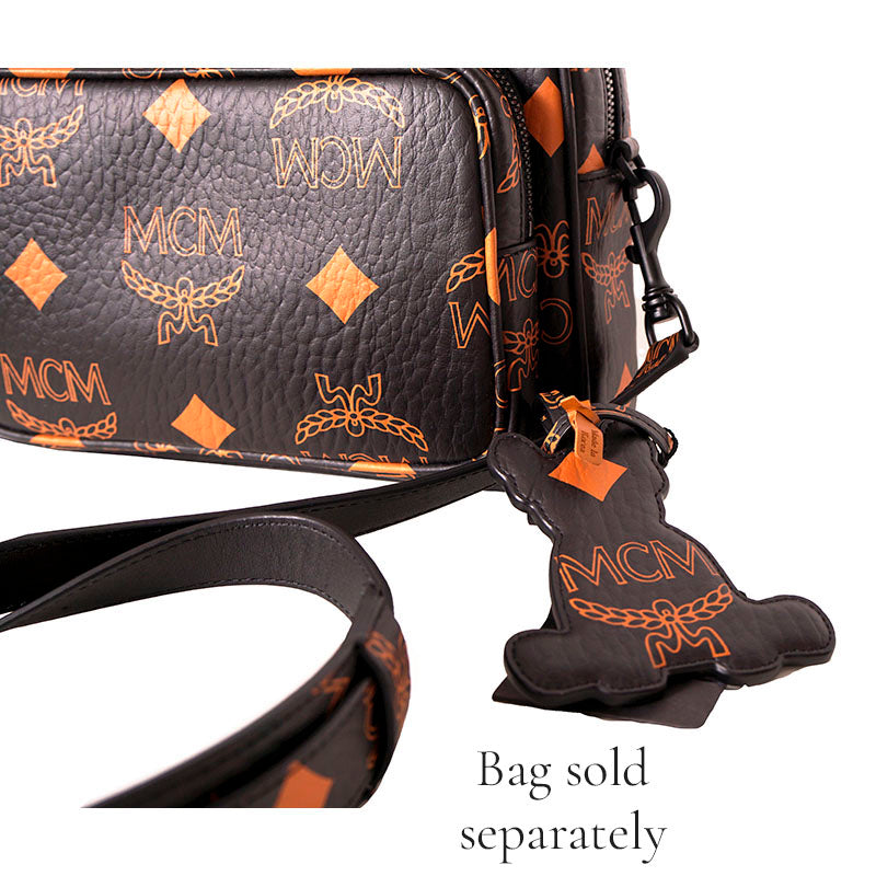 NEW $125 MCM Black/Camel Maxi Visetos French BULLDOG M PUP BAG Logo CHARM NWT