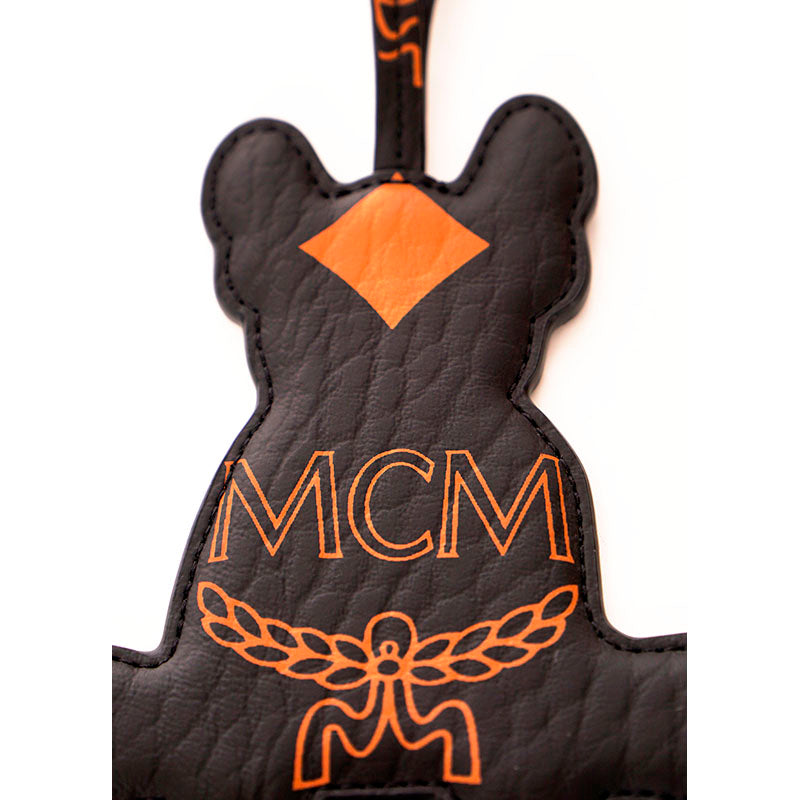 NEW $125 MCM Black/Camel Maxi Visetos French BULLDOG M PUP BAG Logo CHARM NWT