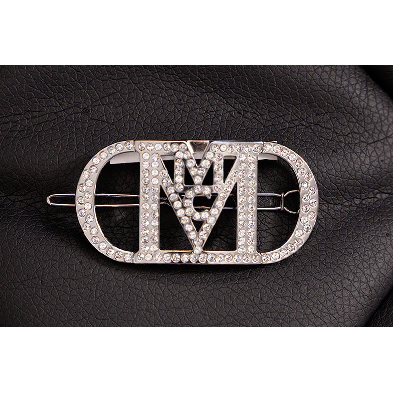 NEW $230 MCM Silver Tone Duralumin LOGO Swarovski Pave Crystal HAIR PIN BARRETTE