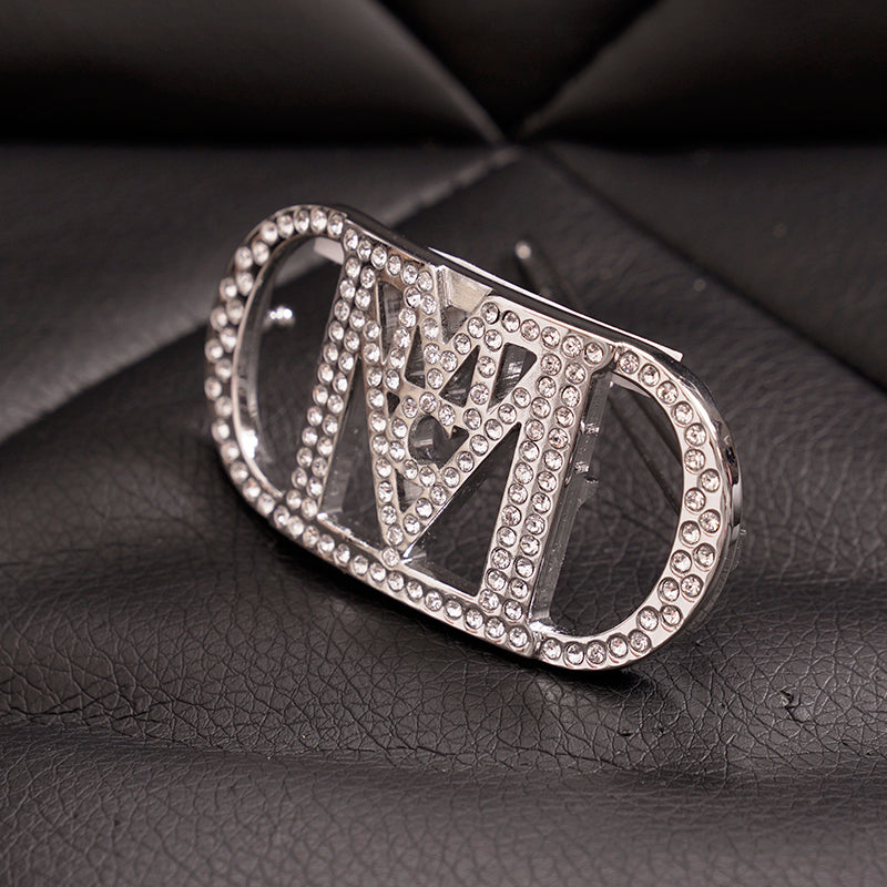 NEW $230 MCM Silver Tone Duralumin LOGO Swarovski Pave Crystal HAIR PIN BARRETTE