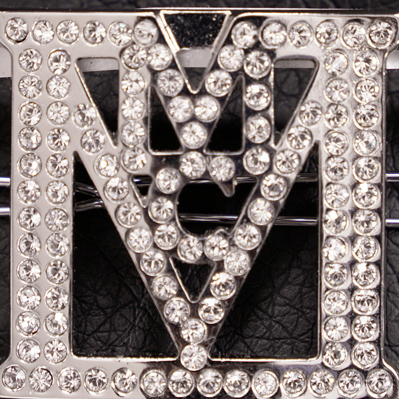 NEW $230 MCM Silver Tone Duralumin LOGO Swarovski Pave Crystal HAIR PIN BARRETTE