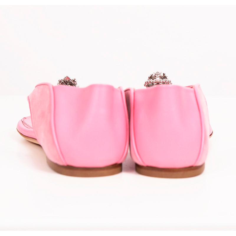 sz 37 NEW $795 ALEXANDER MCQUEEN Pink Suede KING & QUEEN SKULL Flats SANDALS NIB