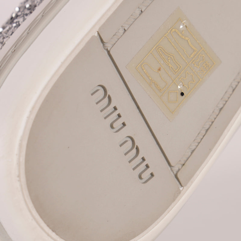 39.5 NEW $925 MIU MIU Womans Silver GLITTER METAL CAP TOP Slip on Skate SNEAKERS