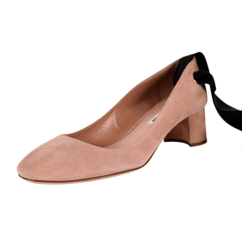 sz 36.5 NEW $1150 MIU MIU Nuede Suede Leather WRAP AROUND LACE UP PUMPS HEELS NIB