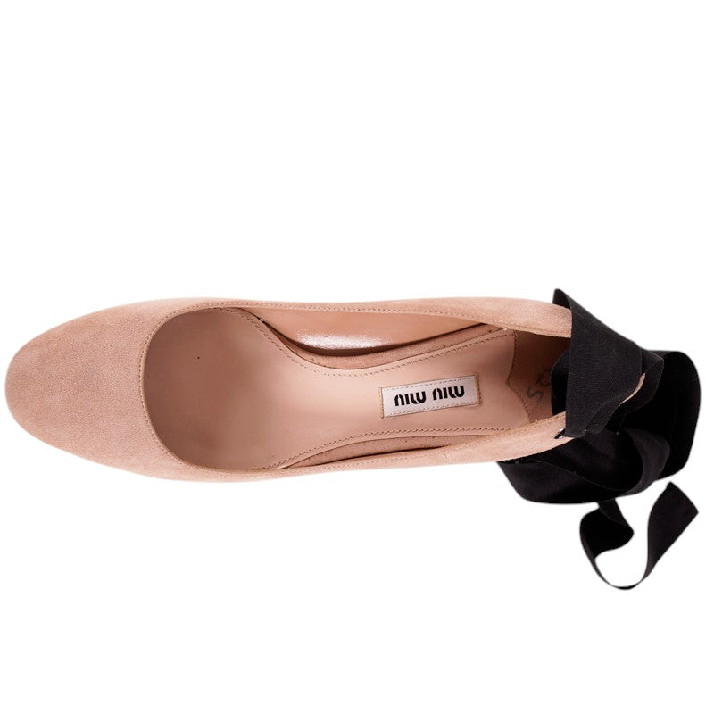 sz 36.5 NEW $1150 MIU MIU Nuede Suede Leather WRAP AROUND LACE UP PUMPS HEELS NIB
