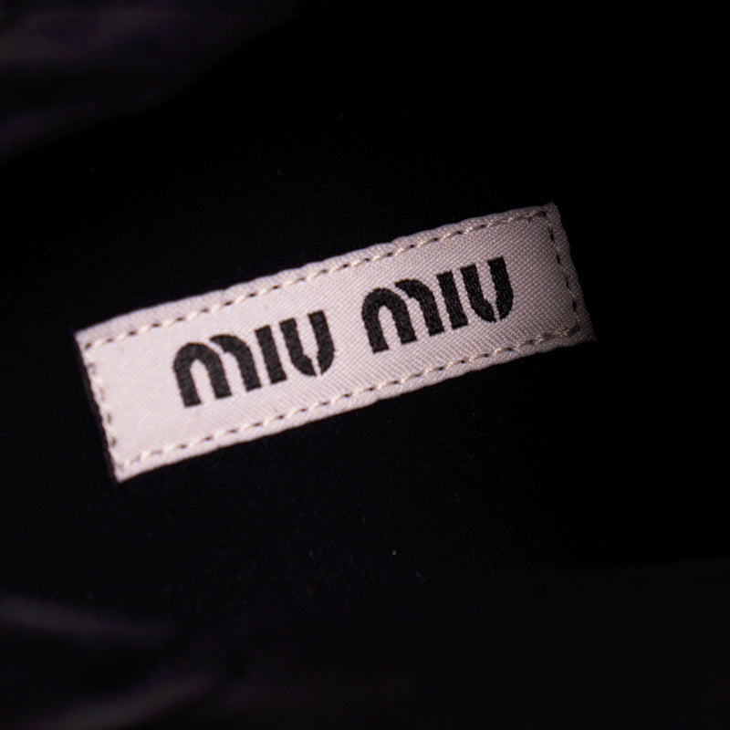 sz 37.5 NEW $925 MIU MIU Pink SEQUIN Neoprene BOLD LOGO HEEL Slip on SNEAKERS
