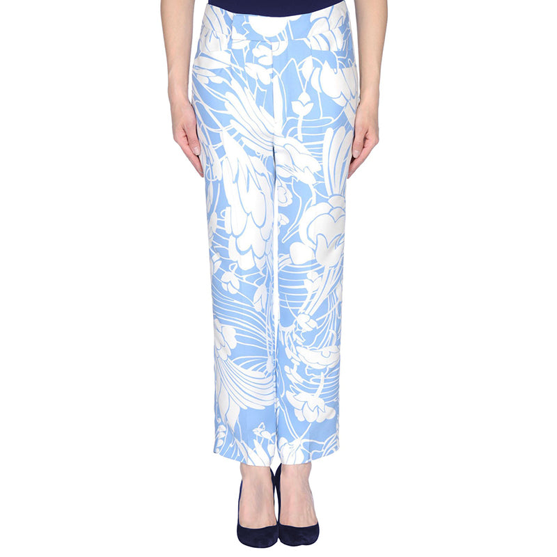 sz 42 NEW $1,260 MIU MIU Blue White Tropica Floral CROPPED SPRING SUMMER PANTS