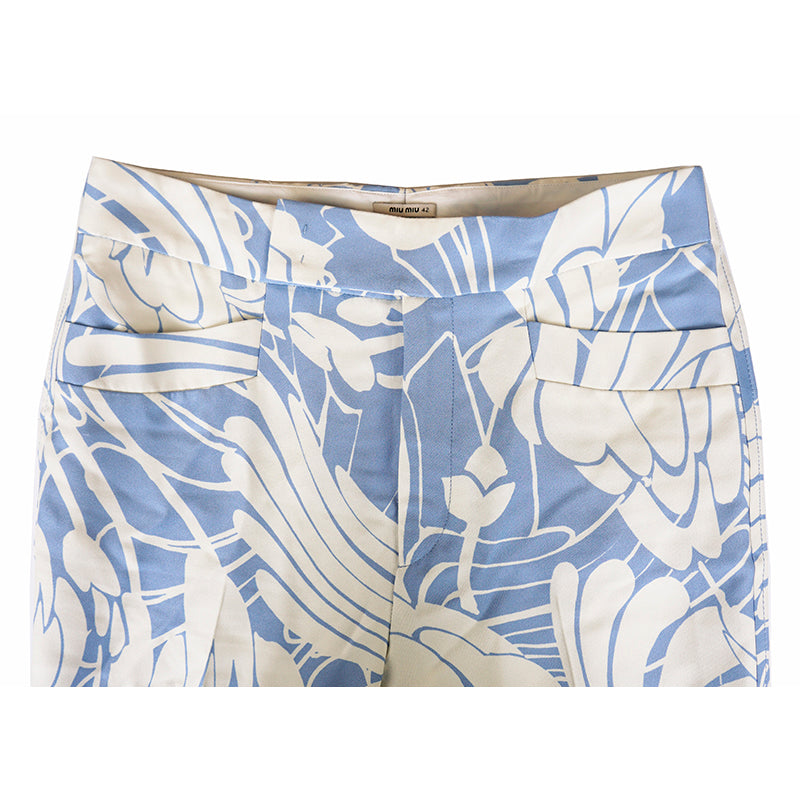 sz 42 NEW $1,260 MIU MIU Blue White Tropica Floral CROPPED SPRING SUMMER PANTS