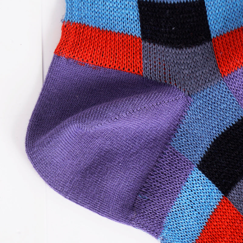 sz XS NEW $390 MIU MIU Women's Blue Red Black Mod Check Cotton Blend CREW SOCKS