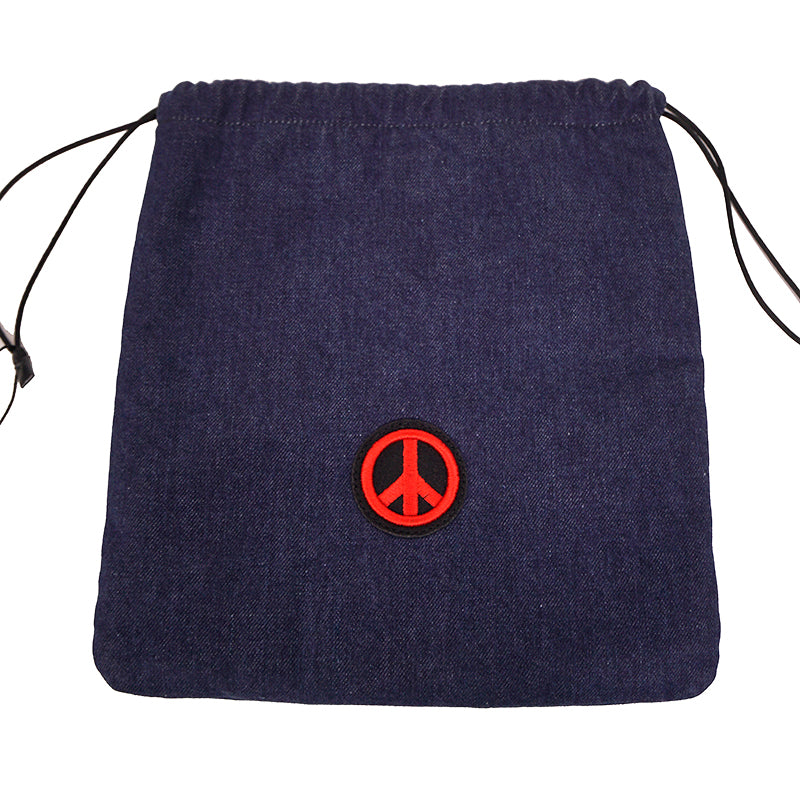 NEW MIU MIU Blue Denim CAT & PENNANT LOGO PATCH Drawstring Small POUCH BAG