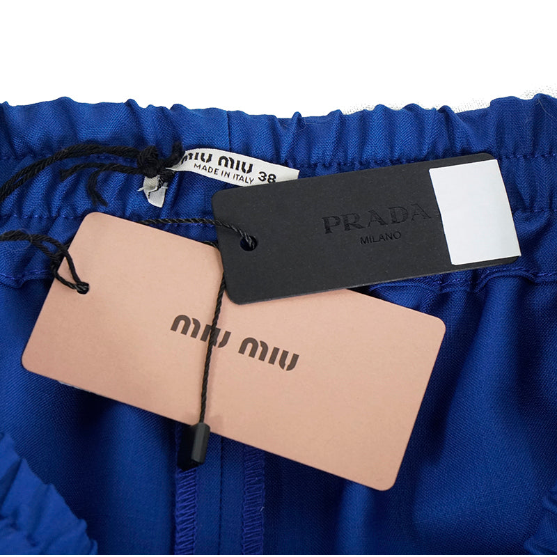 sz 38 XS NEW $845 MIU MIU Blue WHITE SPORTY SIDE STRIPE Wool Mohair TRACK PANTS XS