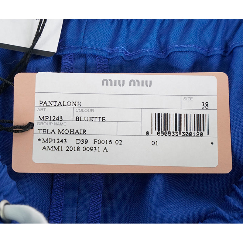 sz 38 XS NEW $845 MIU MIU Blue WHITE SPORTY SIDE STRIPE Wool Mohair TRACK PANTS XS