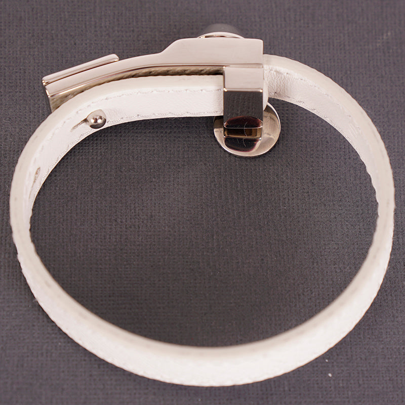NEW $650 PRADA Woman White Saffiano Leather Stud Accent LOGO Charm BRACELET NIB