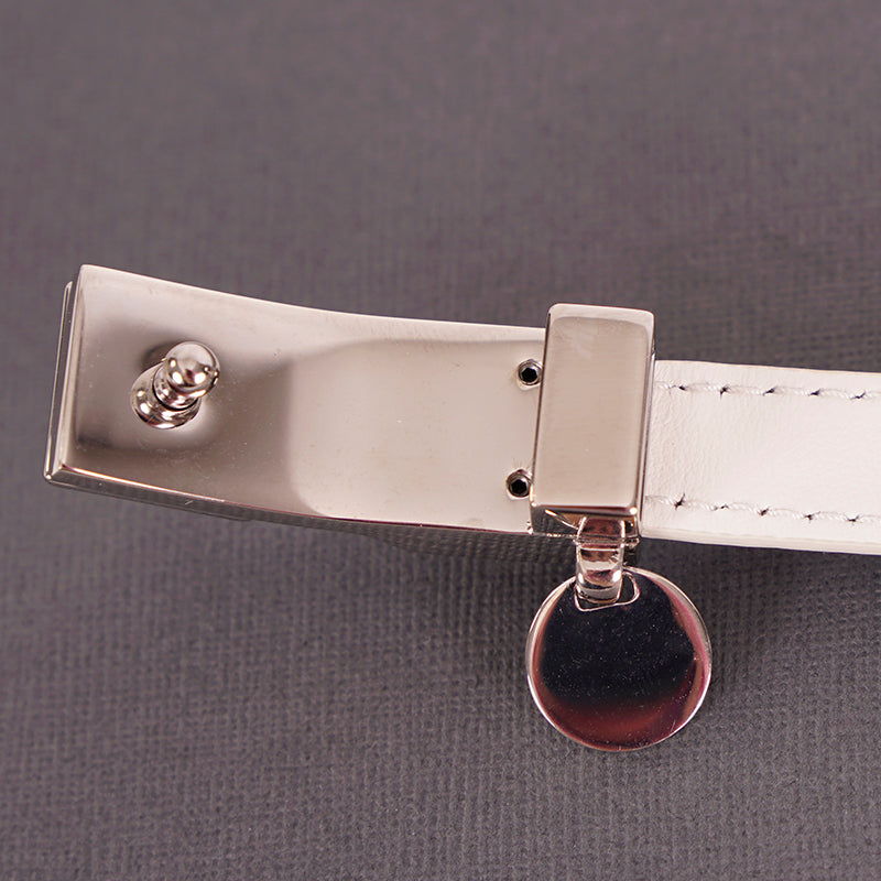 NEW $650 PRADA Woman White Saffiano Leather Stud Accent LOGO Charm BRACELET NIB