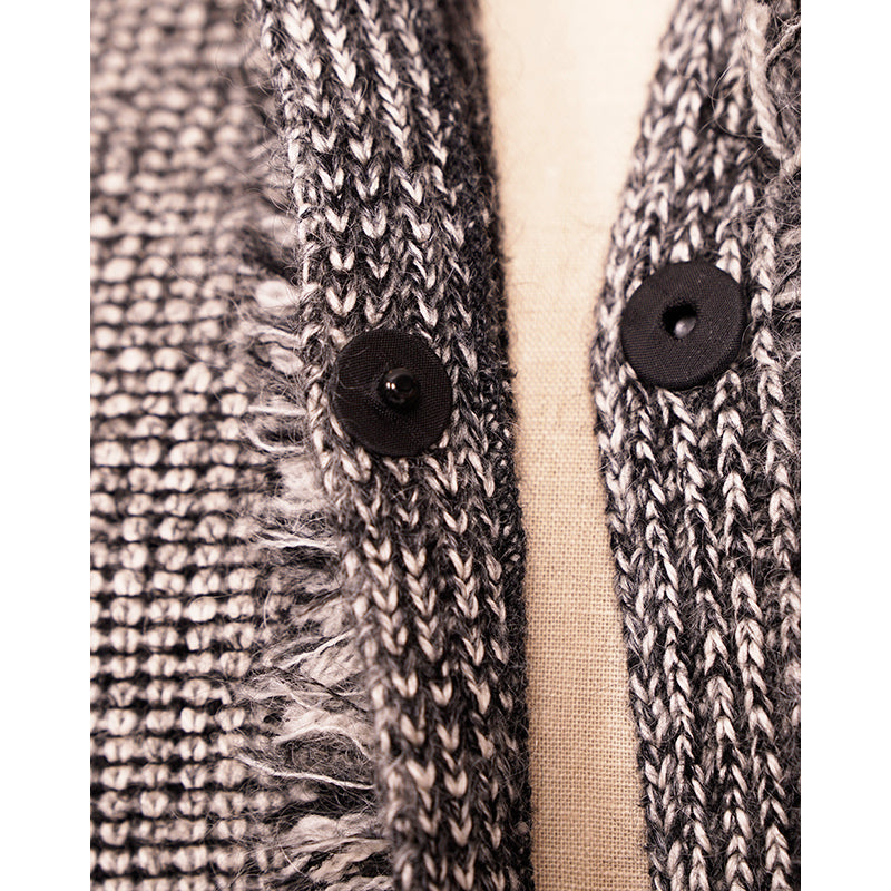sz 40/46 NEW $1470 PRADA Black White Gray TWEED KNIT Wool Blend Sweater CARDIGAN L
