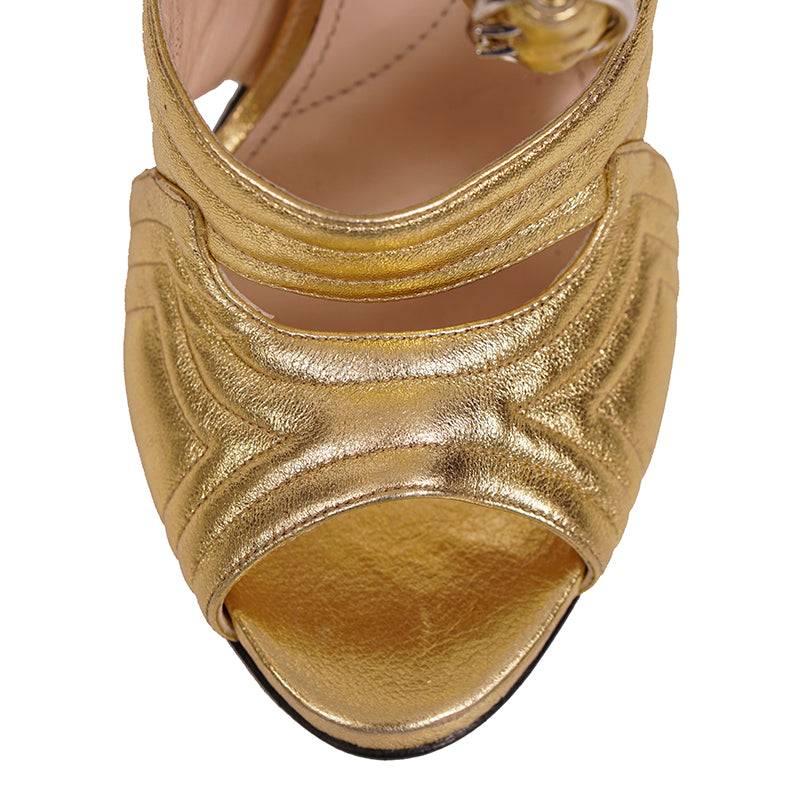 40 US 9.5 NEW $1100 PRADA Vintage 2013 RUNWAY Gold Leather CHUNKY Open Toe HEELS