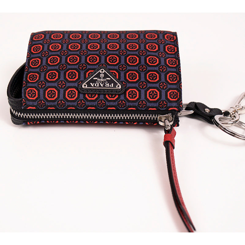 NEW $650 PRADA Red WALLPAPER TIE NYLON Saffiano Trim Key Chain Trick BAG CHARM