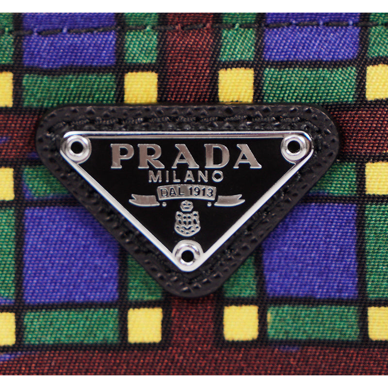 NEW $650 PRADA Blue PLAID NYLON Saffiano Key Chain Trick BAG CHARM Zip POUCH