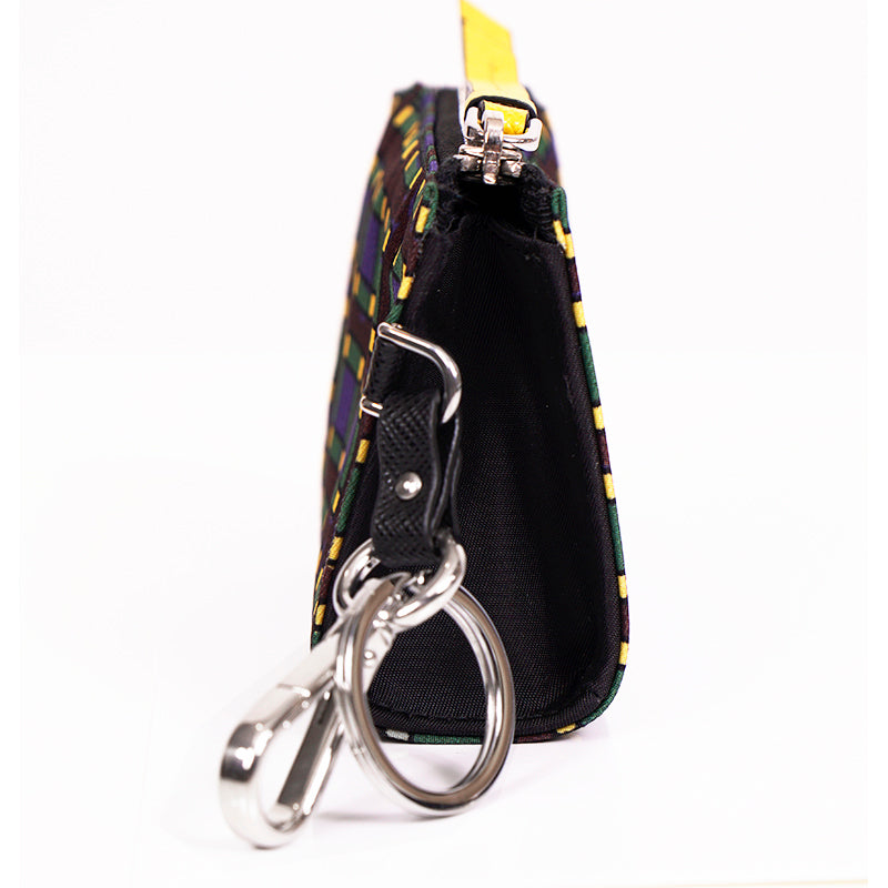 NEW $650 PRADA Blue PLAID NYLON Saffiano Key Chain Trick BAG CHARM Zip POUCH