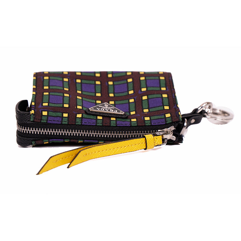 NEW $650 PRADA Blue PLAID NYLON Saffiano Key Chain Trick BAG CHARM Zip POUCH