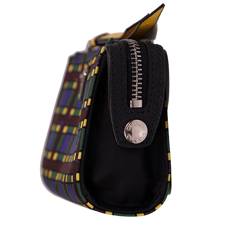 NEW $650 PRADA Blue PLAID NYLON Saffiano Key Chain Trick BAG CHARM Zip POUCH