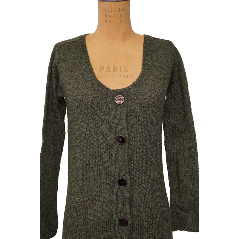 40 NEW $1190 PRADA Runway Olive Long CHUNKY KNIT 100% Wool Sweater CARDIGAN XS
