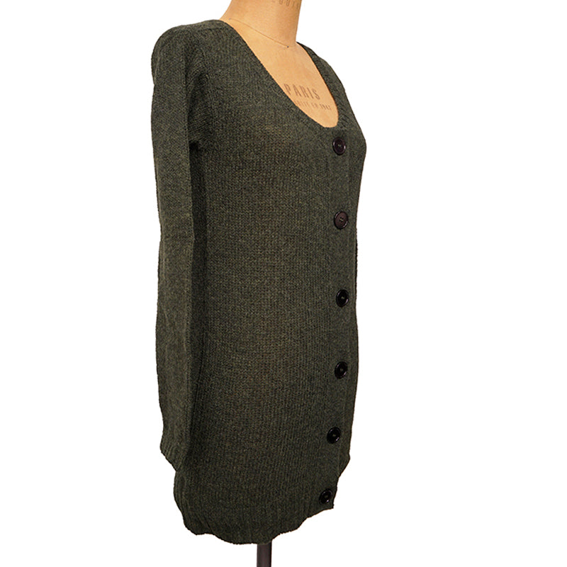40 NEW $1190 PRADA Runway Olive Long CHUNKY KNIT 100% Wool Sweater CARDIGAN XS