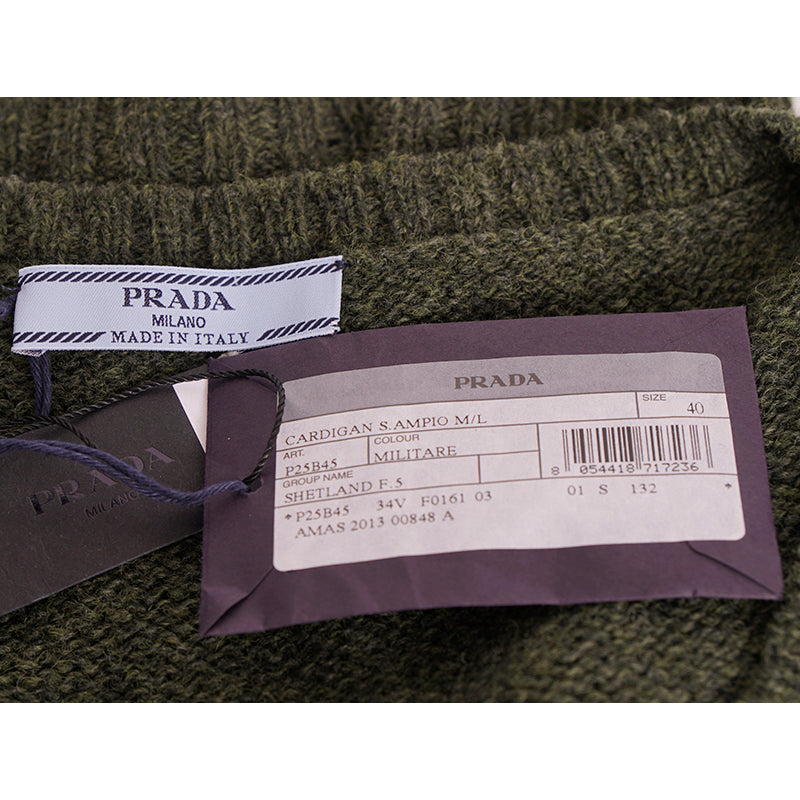 40 NEW $1190 PRADA Runway Olive Long CHUNKY KNIT 100% Wool Sweater CARDIGAN XS