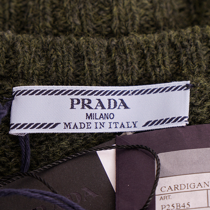 40 NEW $1190 PRADA Runway Olive Long CHUNKY KNIT 100% Wool Sweater CARDIGAN XS