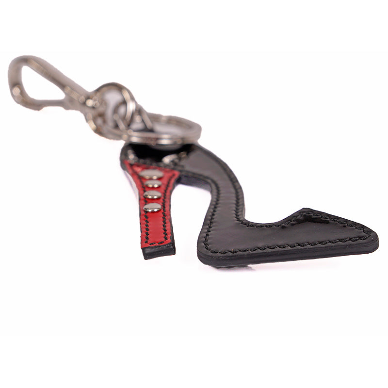 NEW $395 PRADA Black Patent Studded Stiletto HIGH HEEL Bag Charm KEY CHAIN NIB