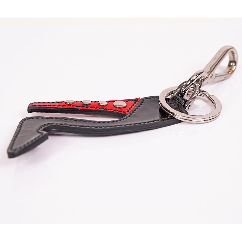 NEW $395 PRADA Black Patent Studded Stiletto HIGH HEEL Bag Charm KEY CHAIN NIB