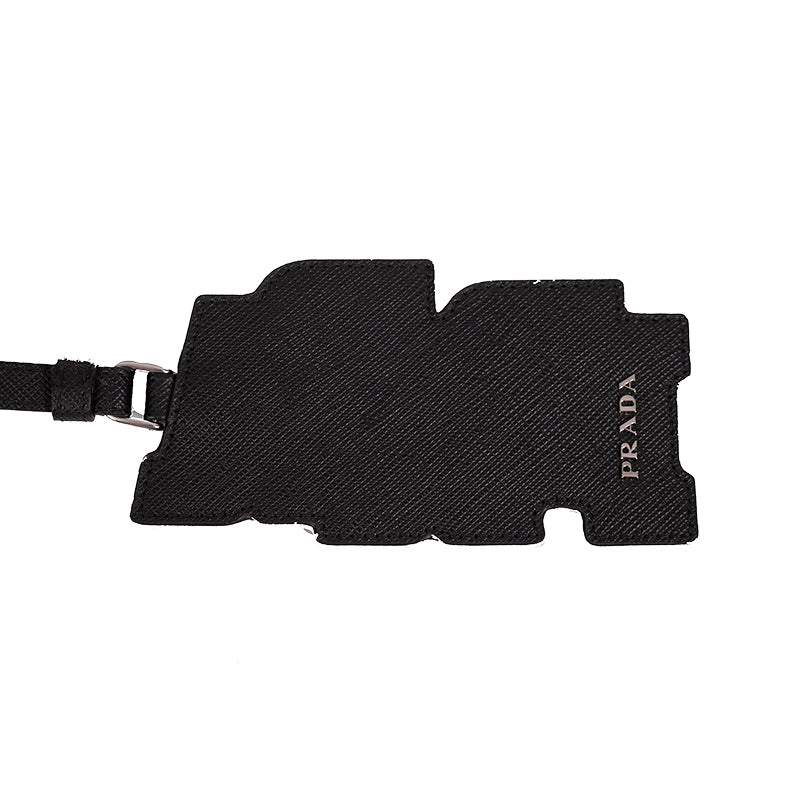 NEW $495 PRADA Preppy LOGO Gray Black SAFFIANO LEATHER Trick KEYRING BAG CHARM