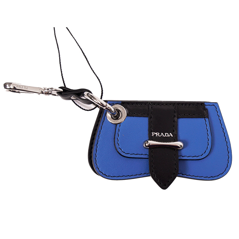 NEW $495 PRADA Blue Black Leather SIDONIE BAG SHAPED MIRROR Charm KEY RING NIB