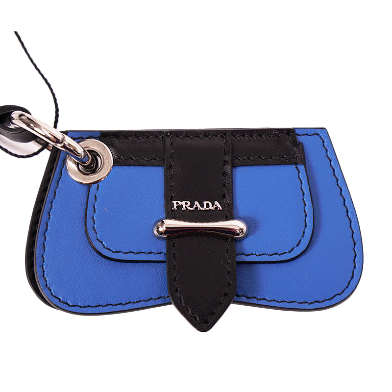 NEW $495 PRADA Blue Black Leather SIDONIE BAG SHAPED MIRROR Charm KEY RING NIB