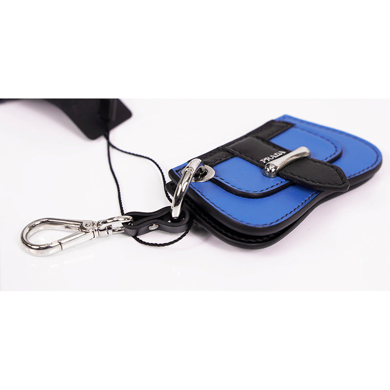 NEW $495 PRADA Blue Black Leather SIDONIE BAG SHAPED MIRROR Charm KEY RING NIB