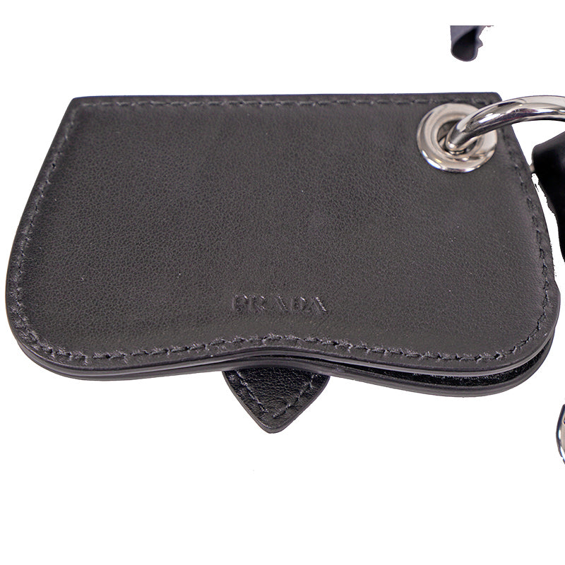 NEW $495 PRADA Blue Black Leather SIDONIE BAG SHAPED MIRROR Charm KEY RING NIB