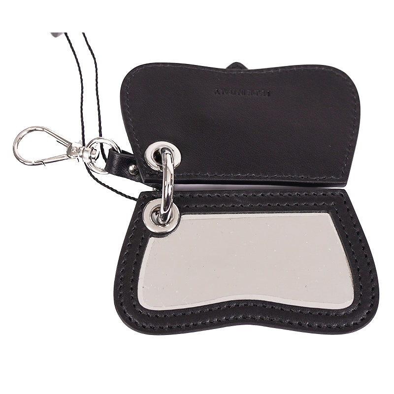 NEW $495 PRADA Blue Black Leather SIDONIE BAG SHAPED MIRROR Charm KEY RING NIB