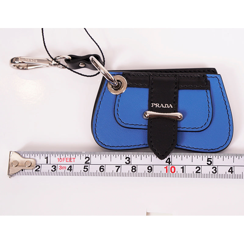 NEW $495 PRADA Blue Black Leather SIDONIE BAG SHAPED MIRROR Charm KEY RING NIB
